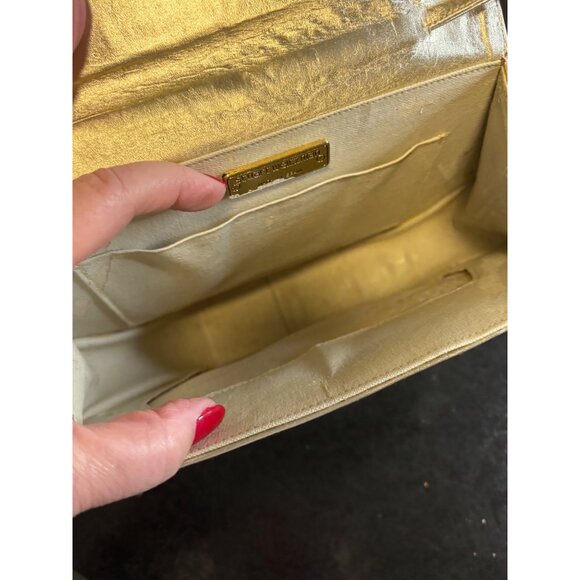 Vintage Stuart Weitzman Gold Evening Bag Embellished Lace Overlay Rhinestone - Picture 5 of 10
